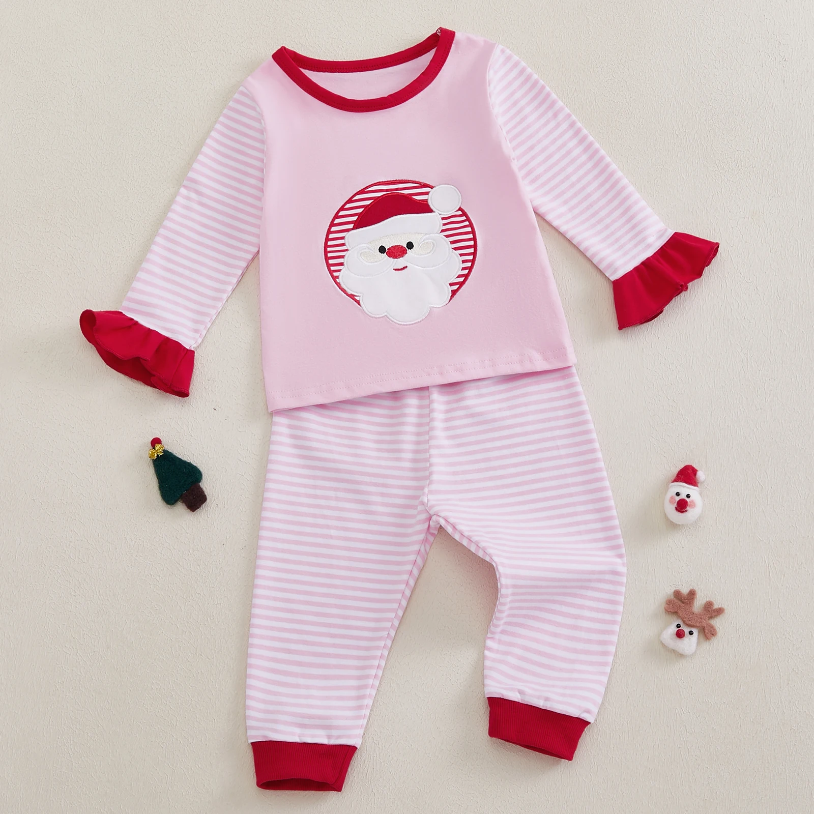 BeQeuewll conjunto navideño para bebé: sudadera y pantalón a rayas - imagen 3