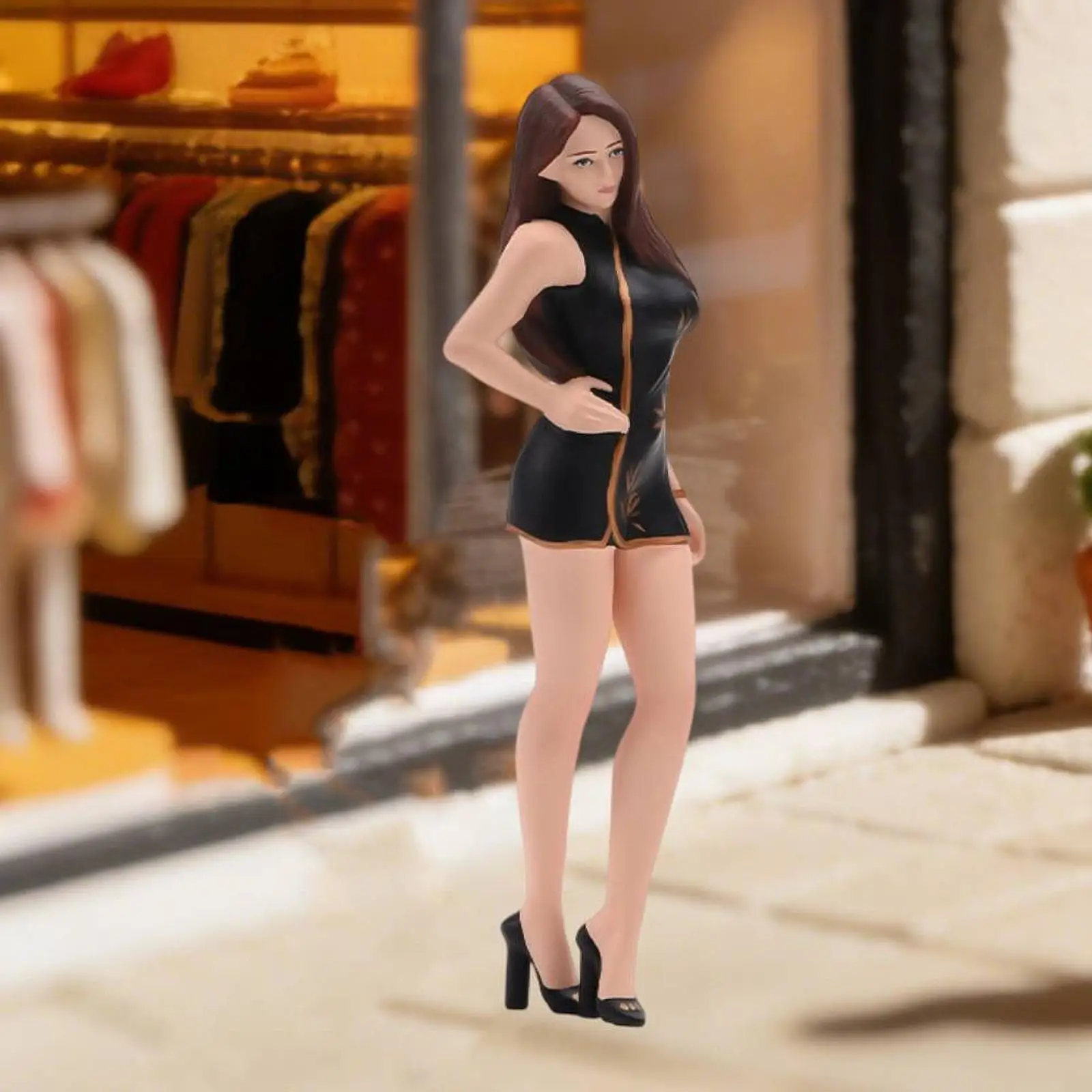 Figura de niña en miniatura con cheongsam y pelo largo - imagen 5