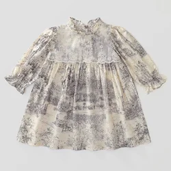 Vestido niña encaje de algodón manga larga estilo princesa