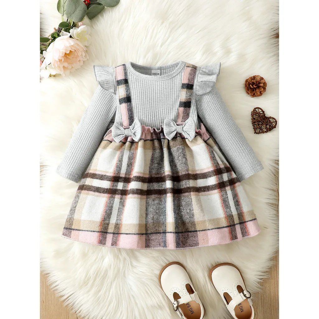 Vestido cuadros manga larga para niña – Estilo primavera/otoño - imagen 2