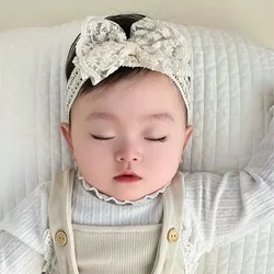 Diadema de encaje para bebé niña con lazo elástico blanco