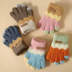 Guantes de punto con dibujo de oso – Lana cálida para invierno niños
