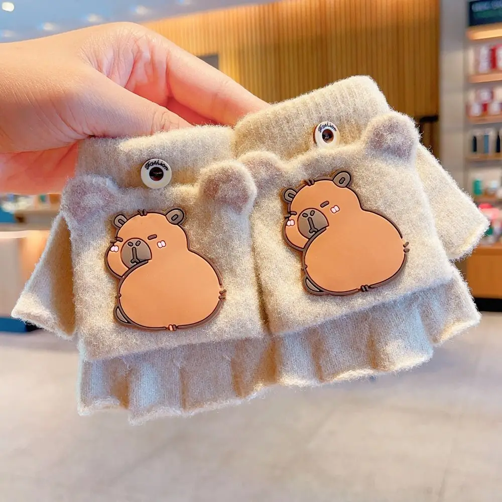 Guantes infantiles de medio dedo gruesos con capibara para invierno - imagen 3