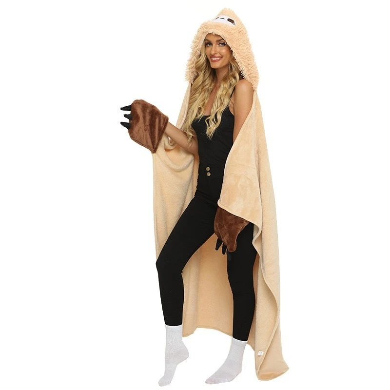 Manta con capucha de perezoso para invierno con guantes - imagen 3