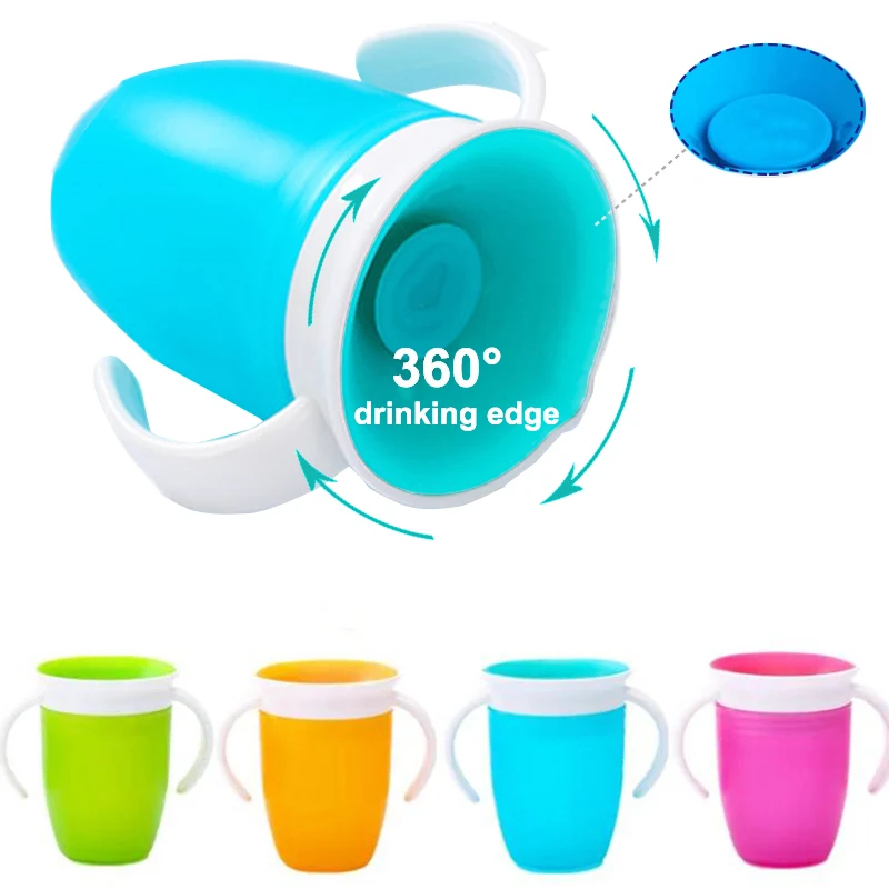 Taza aprendizaje anti derrames 360° con doble mango y rotación para bebé