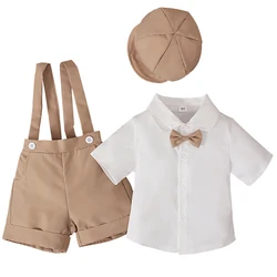 Conjunto verano niño con camiseta pantalón corto gorra algodón corbata