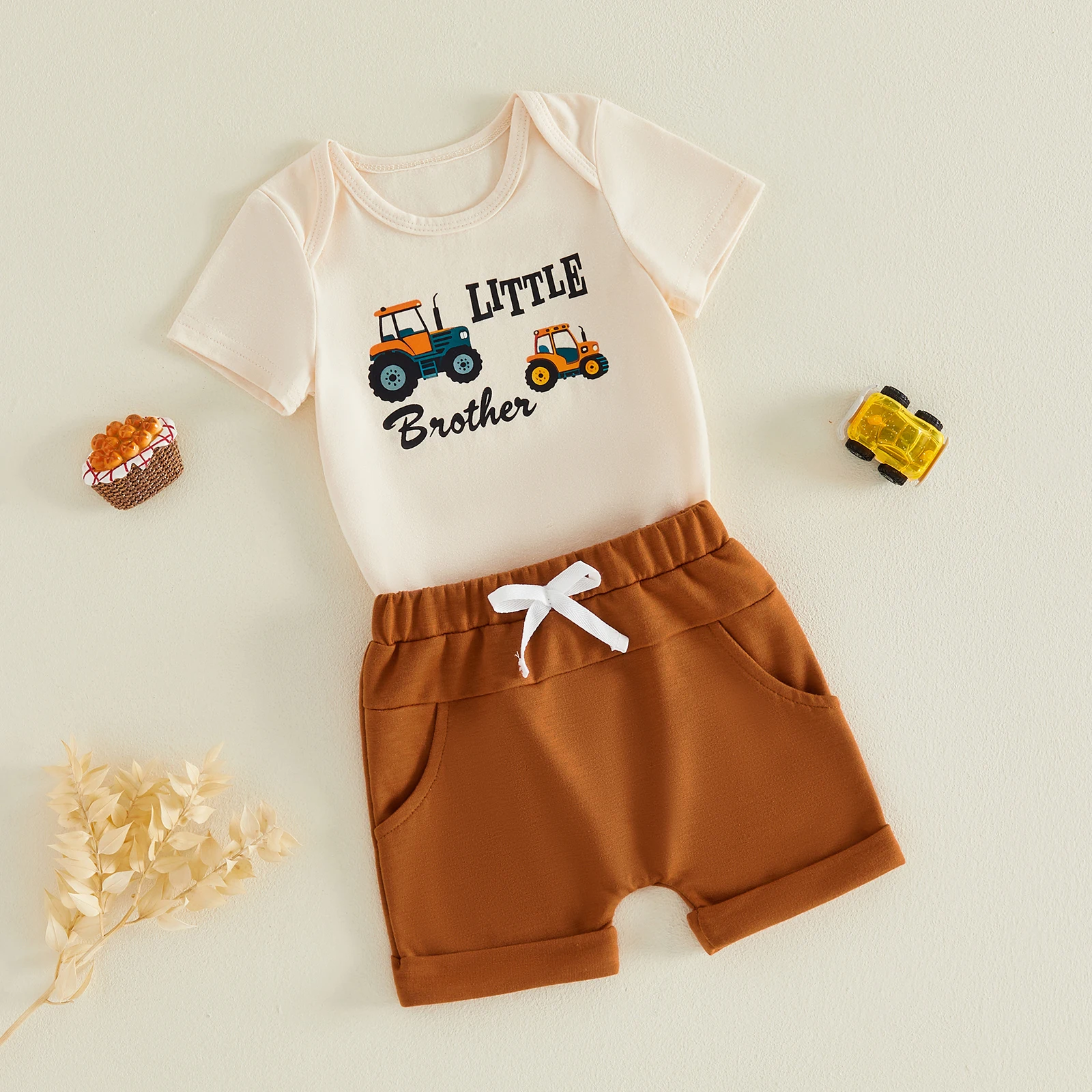 Conjuntos de verano para bebés con camiseta tractor y pantalón corto - imagen 4