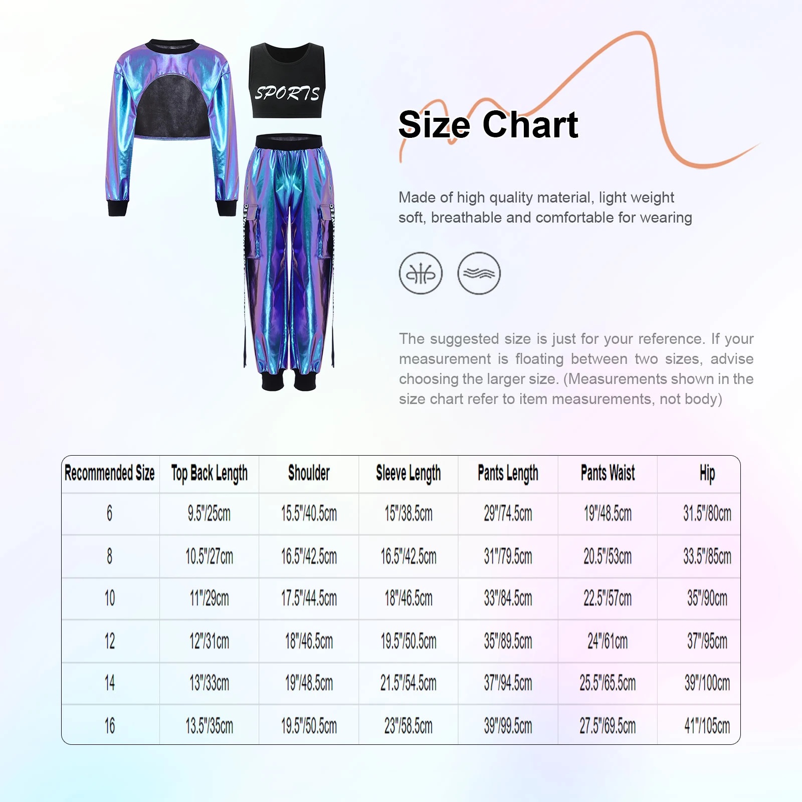 Traje de hip hop para niñas con jersey atlético metálico - imagen 4
