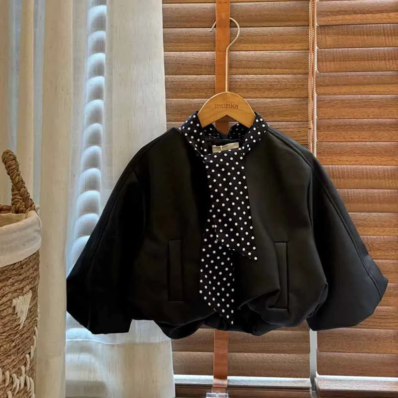 Chaqueta de cuero informal para niña en color sólido de primavera - imagen 4