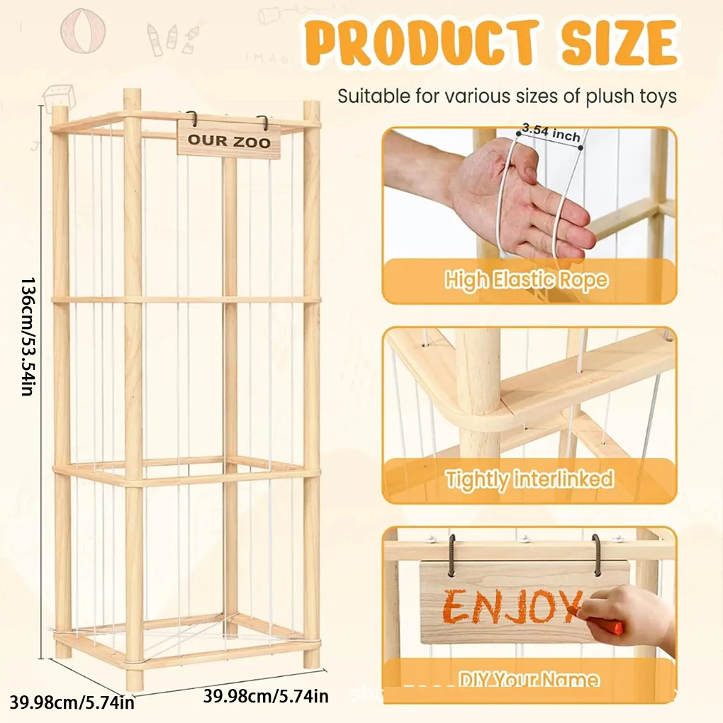 Organizador de peluches para dormitorio con muñecas de madera - imagen 3