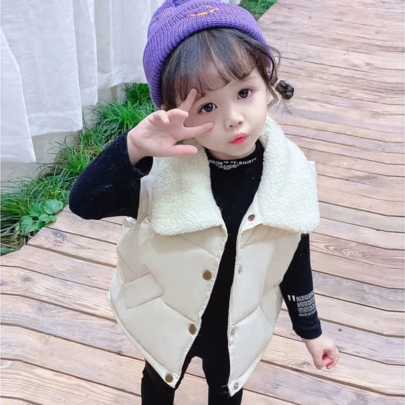 Chaleco algodón cuello piel grueso cálido niños niñas otoño invierno - imagen 5