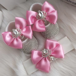 Dollbling zapatos de bautizo de bebé con brillo de perlas