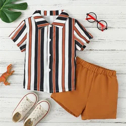 Conjunto escolar niño 4-7 años: camisa rayas + pantalón corto