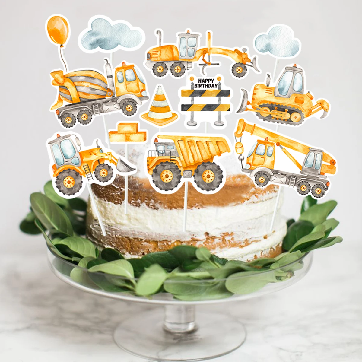 Topper tarta construcción con vehículos 3D para cumpleaños niño - imagen 3