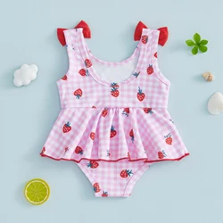 Traje de baño niña estampado de fresa con falda y volantes