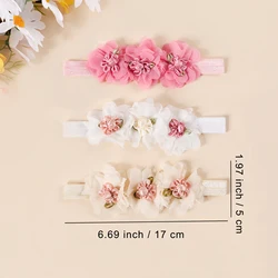 Diadema bebé de nailon suave con flores de gasa para niña