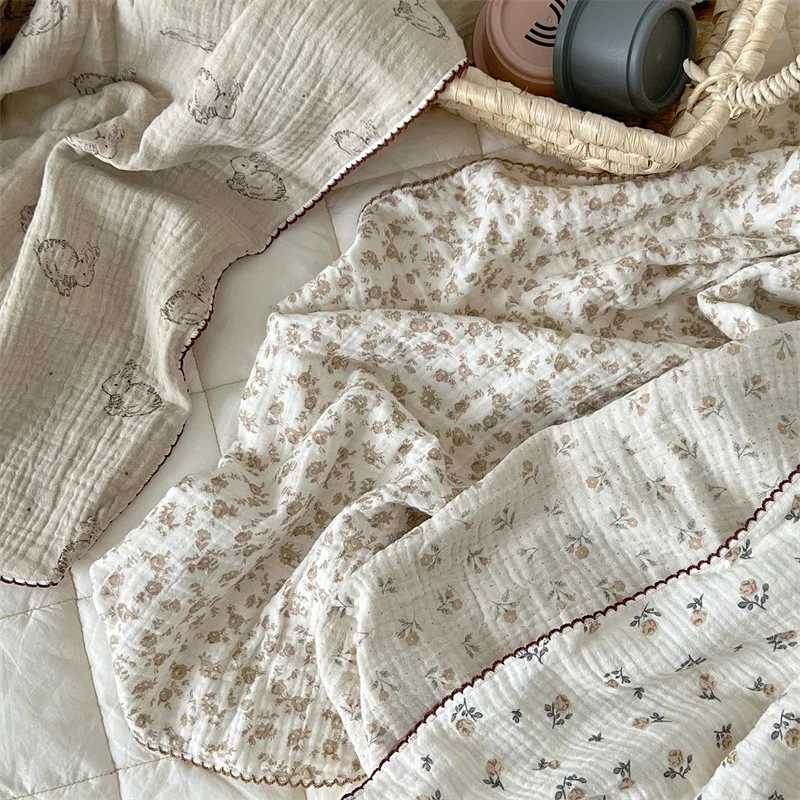Manta de verano para bebé de muselina con estampado floral de conejitos - imagen 5