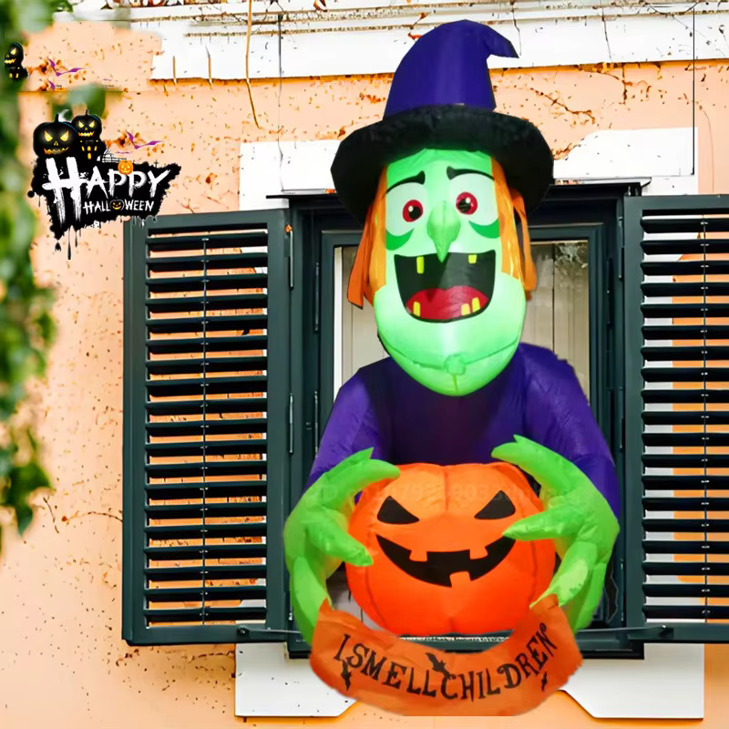 Bruja inflable de ventana con luces LED para Halloween - imagen 4