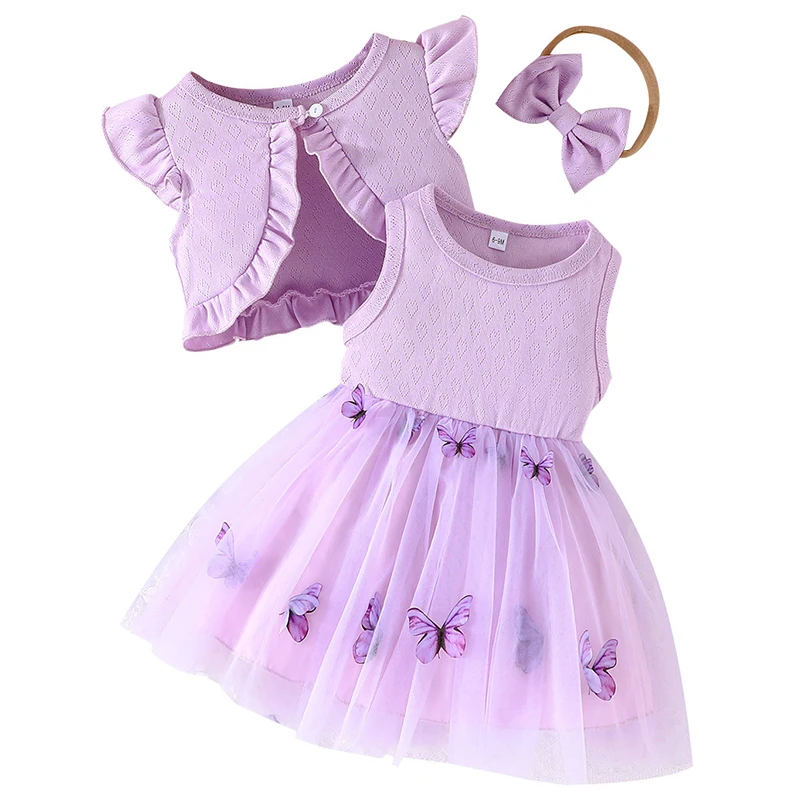 BC660 Conjunto veraniego para recién nacida: vestido mariposa y chal - imagen 3