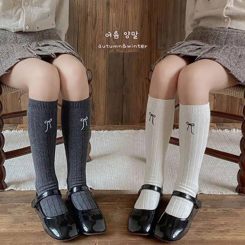Calcetines altos hasta la rodilla con lazo para niñas bordados - imagen 4