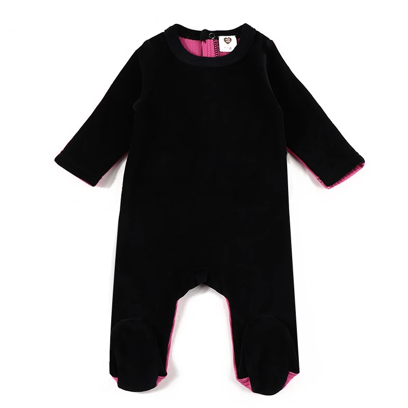 Pelele de invierno acanalado con espalda velour negro para bebé - imagen 2
