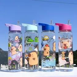 Botella de agua infantil con pajita capibara para colegio y camping