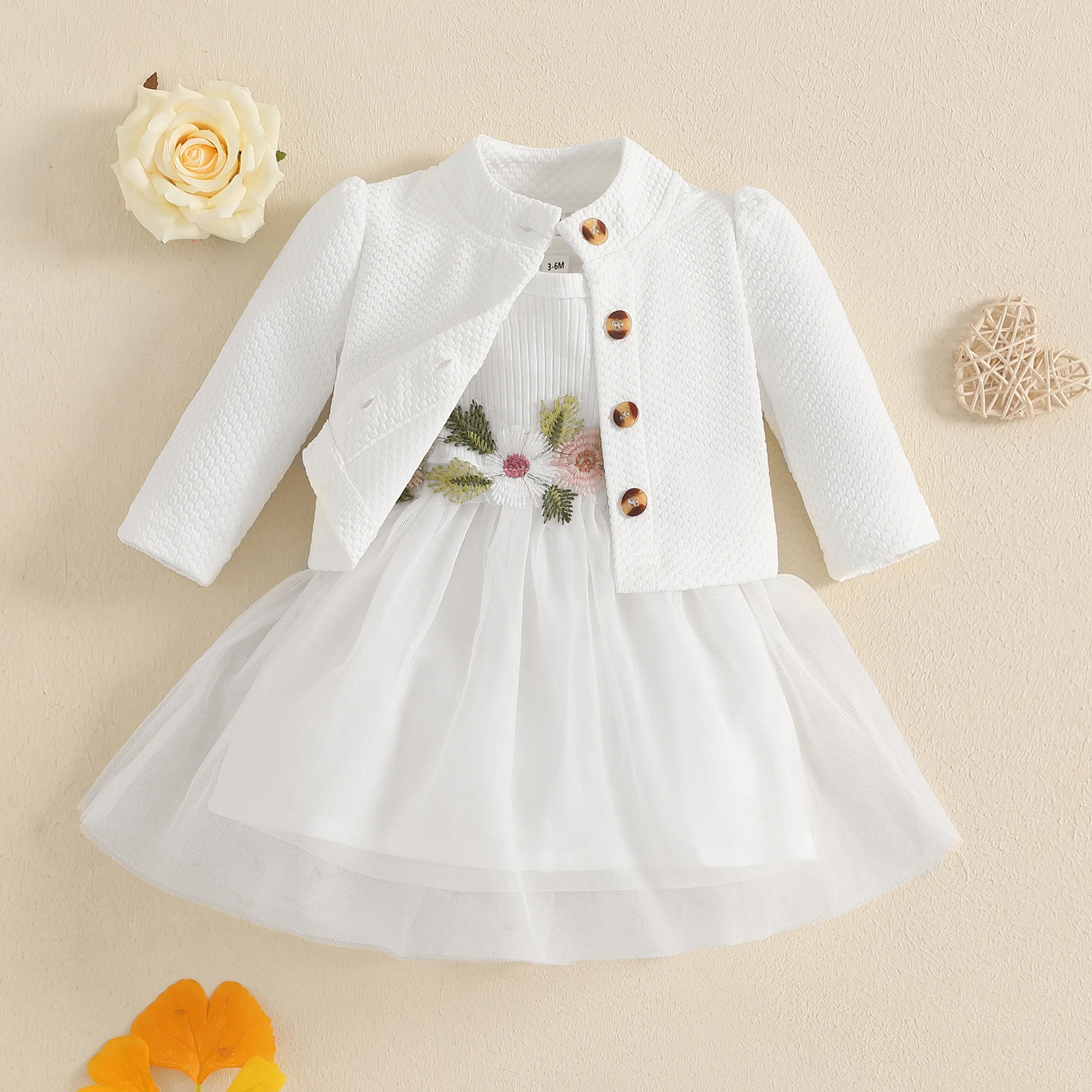 Conjunto niña de primavera con vestido de tul y cárdigan bordado - imagen 2