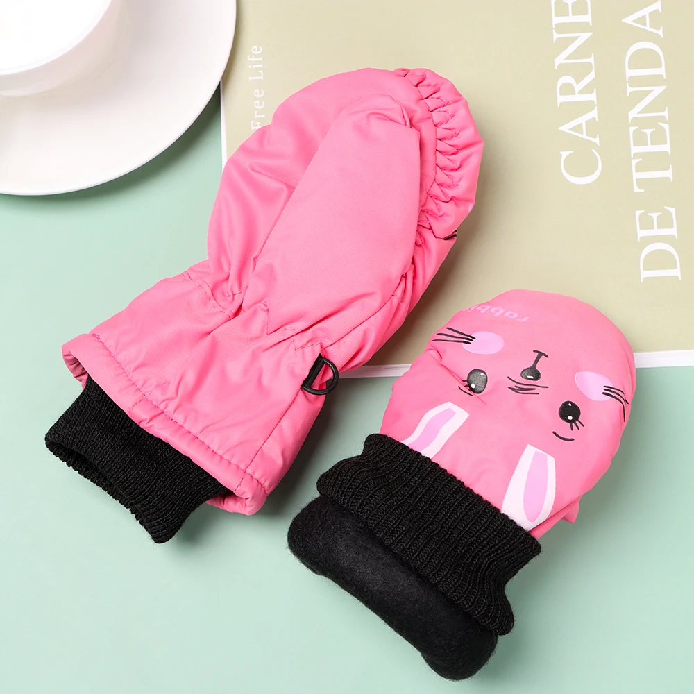 Guantes de nieve infantiles impermeables con orejas conejo