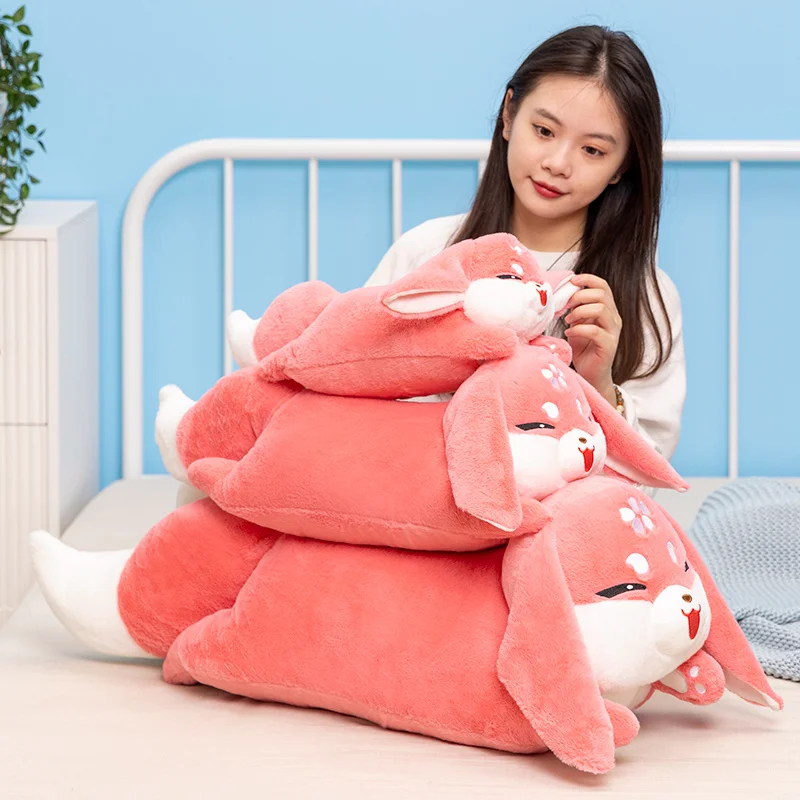 Almohada peluche zorro largo estilo anime, cojín decorativo