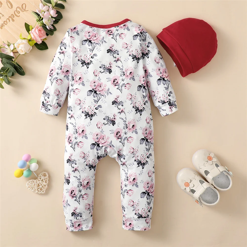 Pelele floral para bebé niña – Manga larga con sombrero de primavera - imagen 2
