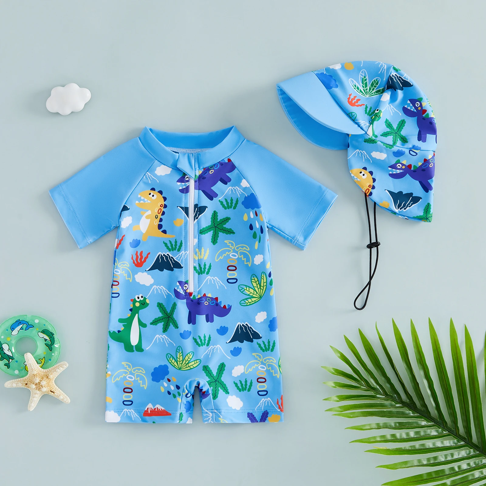 Traje de baño infantil con protección solar y estampado tropical - imagen 2