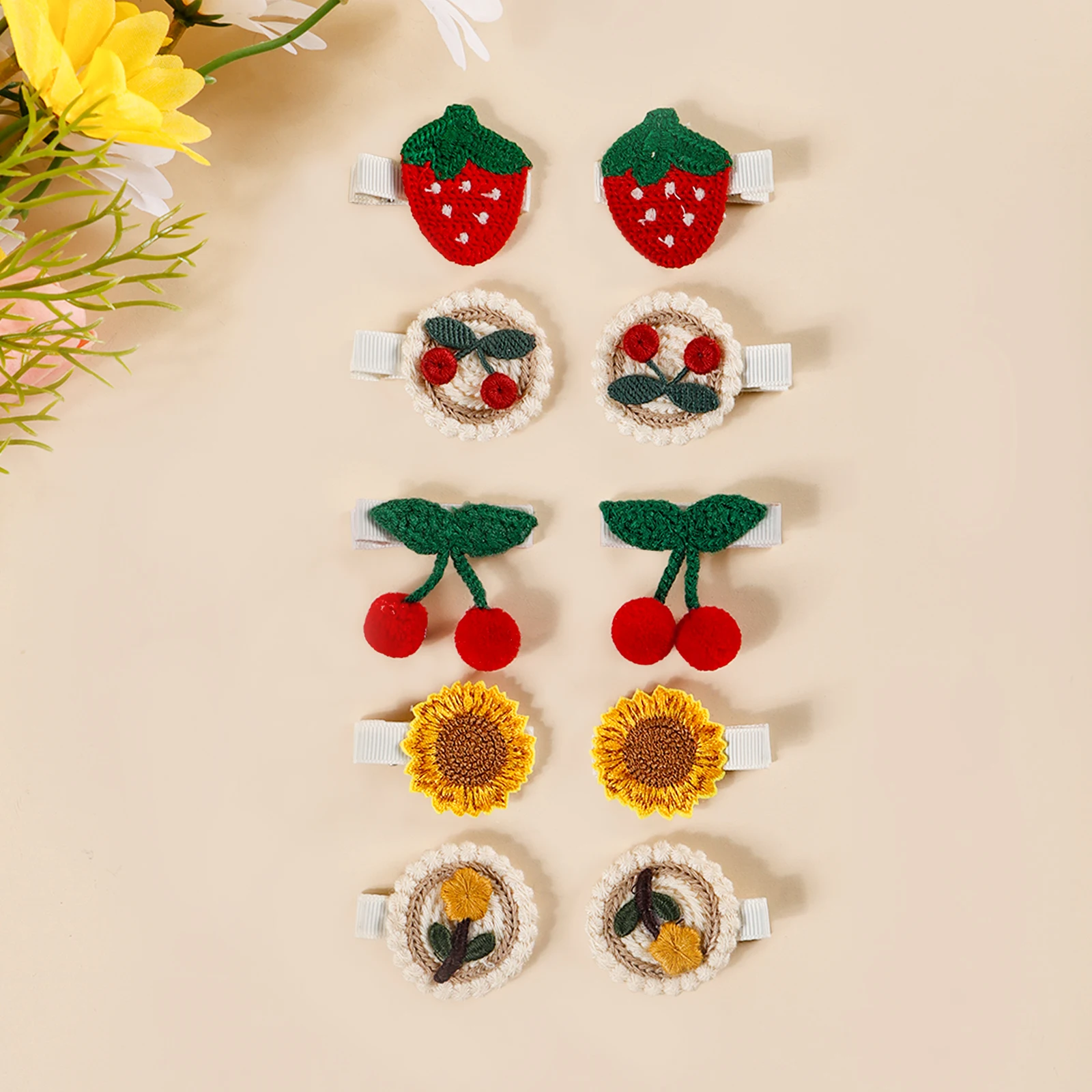 Mini pinzas de tela para bebé, estilo flores y frutas