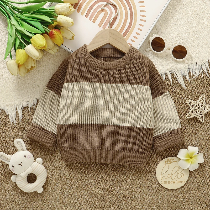 Suéter bebé unisex punto cuello redondo manga larga otoño invierno
