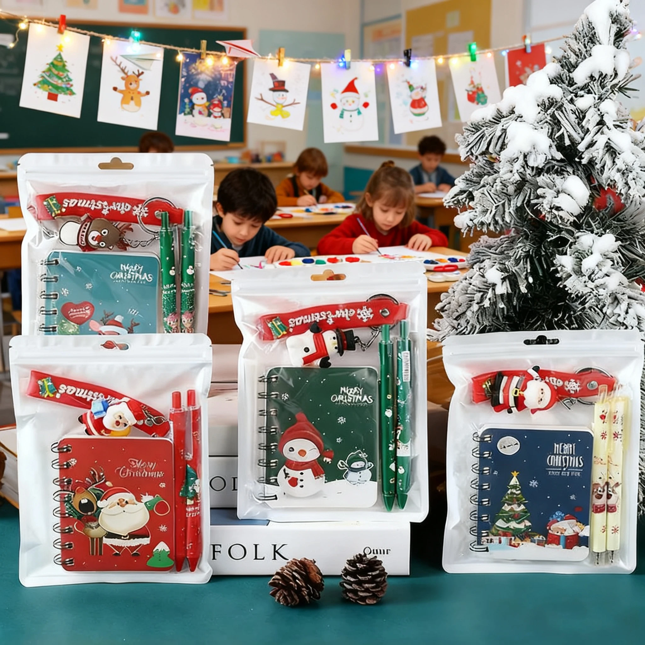 Set de papelería navideña cuaderno y bolígrafo para regalar - imagen 3