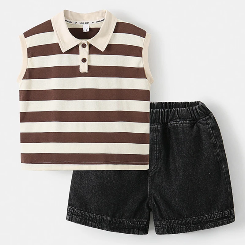 Conjunto de verano para niño: top sin mangas a rayas y bermuda vaquera - imagen 4