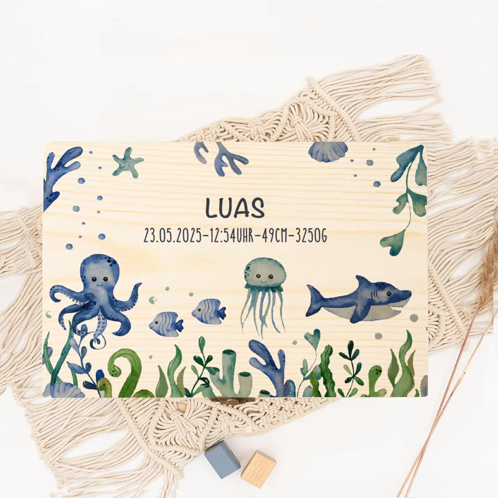 Caja de recuerdos personalizada con criaturas marinas para bebé - imagen 3