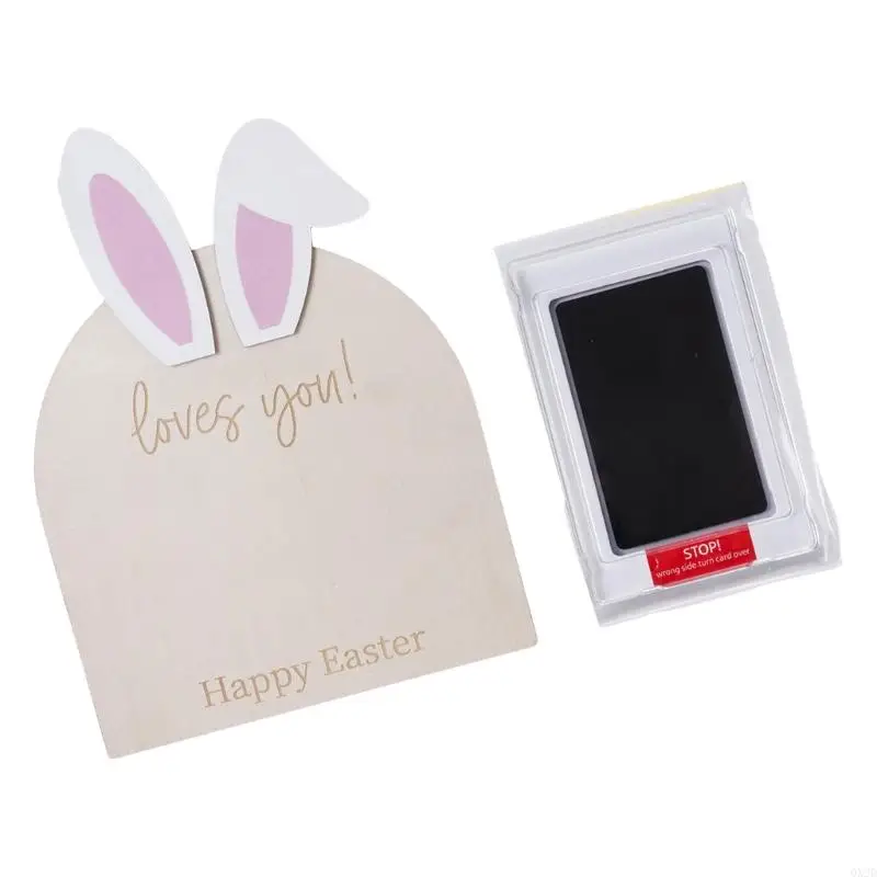 Tarjeta de huella de madera para bebé con diseño de Pascua