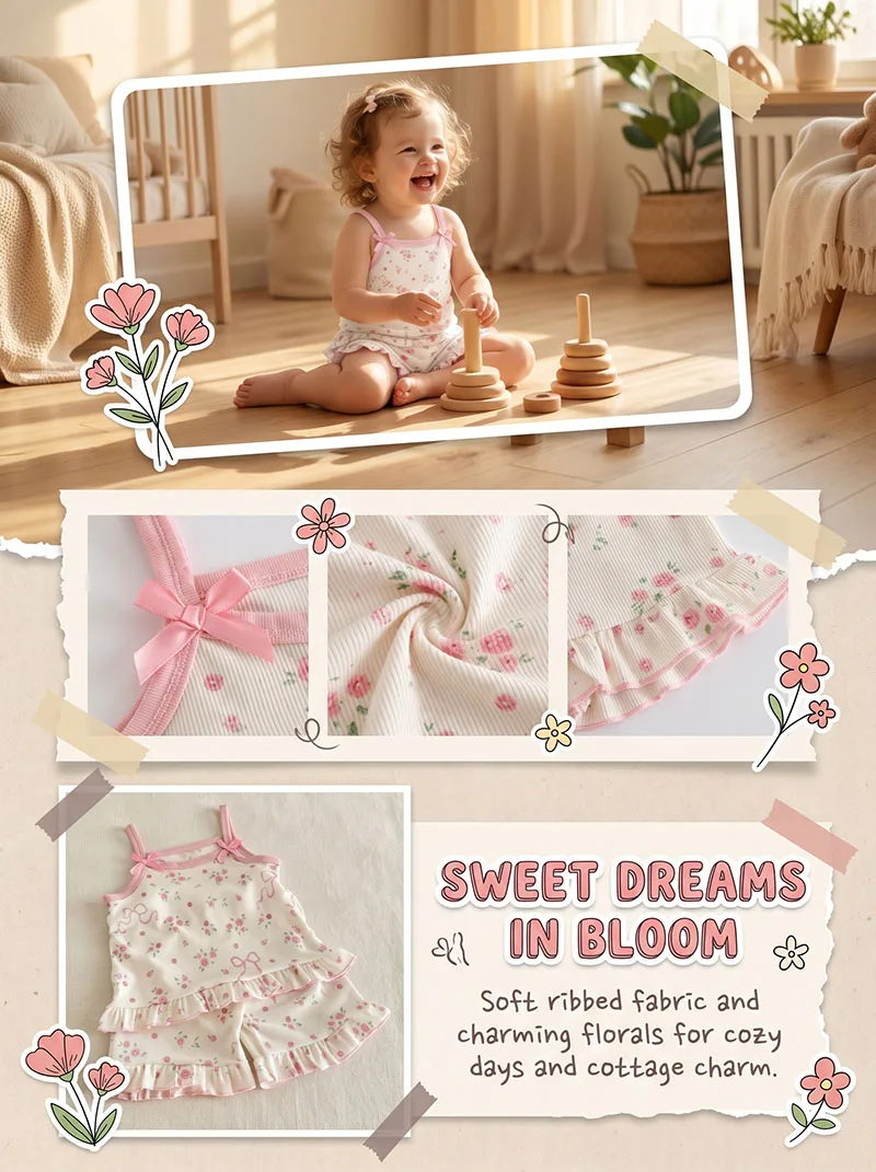 Conjunto de verano para niña con camiseta floral y pantalón corto - imagen 5