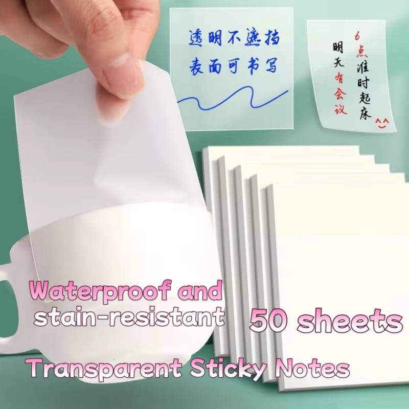 Notas adhesivas transparentes resistentes para cuadernos y oficina