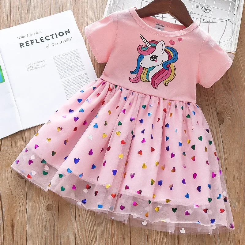 Vestido de princesa con lentejuelas – Unicornio manga corta para niña - imagen 4