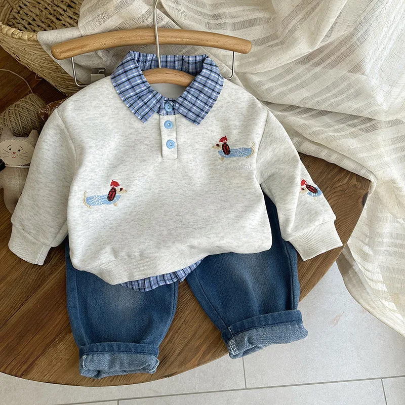 Conjunto niño otoño: camiseta solapa y vaqueros - imagen 2