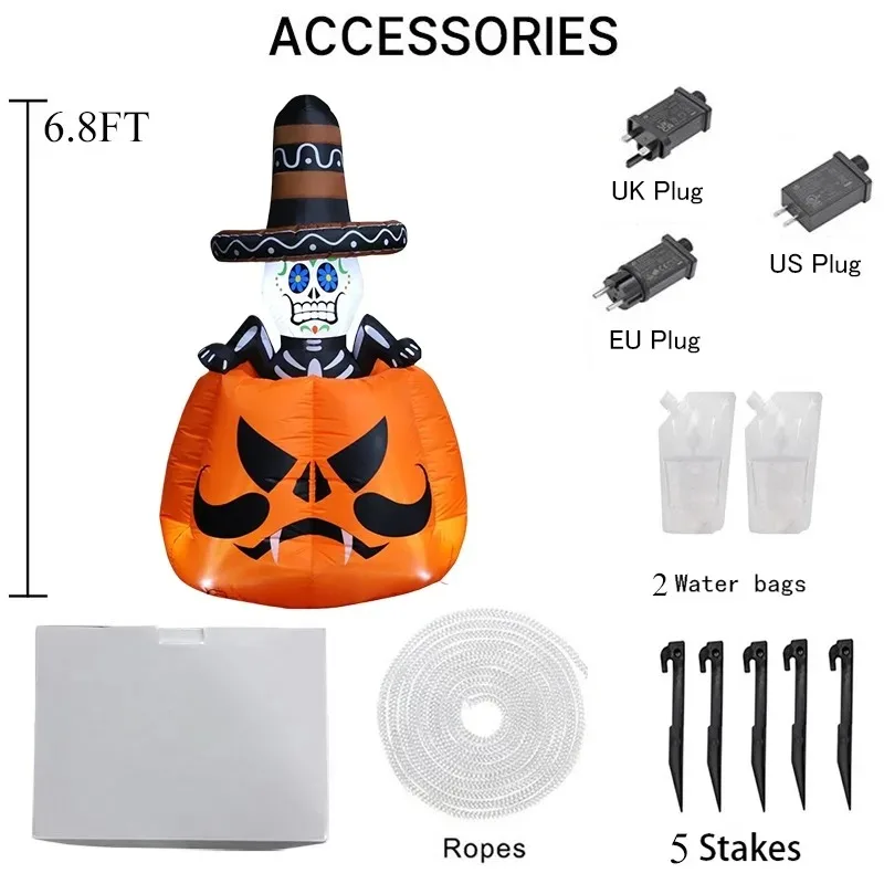 Inflable de Halloween con esqueleto animado y luces LED para jardín - imagen 3