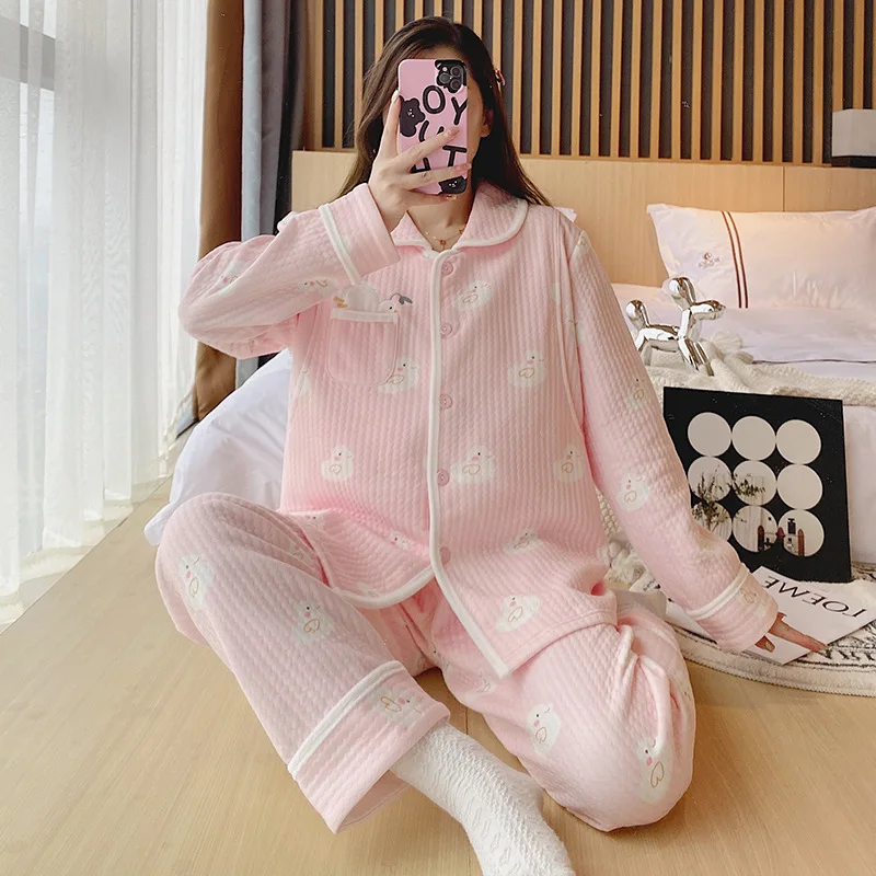 Pijama de lactancia acolchado cálido en algodón para invierno - imagen 5
