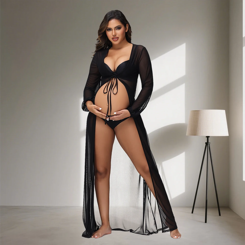 Vestido premamá de tul transparente con mangas abullonadas - imagen 4