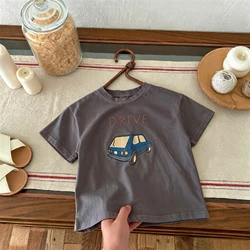 Camiseta de verano para niños manga corta estampado liso cuello redondo