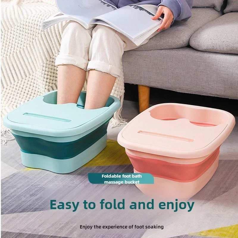 Cubo plegable para baño de pies con tapa