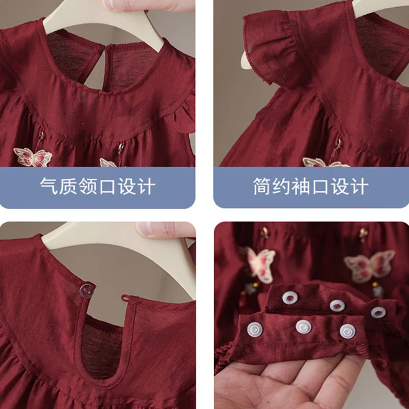 Mono sin mangas de bebé niña rojo de verano con mariposas - imagen 5