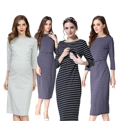 Vestido de lactancia midi con manga tres cuartos y aberturas ocultas