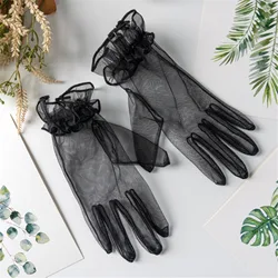 Guantes de encaje cortos elásticos de tul transparente para boda y noche
