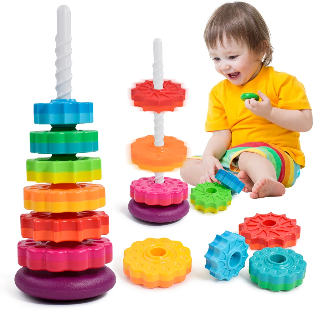 Torre arcoíris Montessori con disco colorido